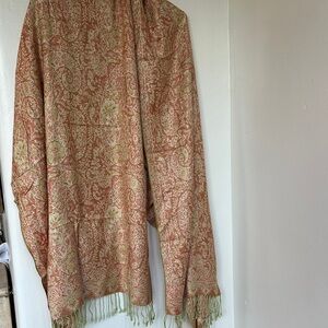 Elegant Paisley Scarf in Coral, pink and light green